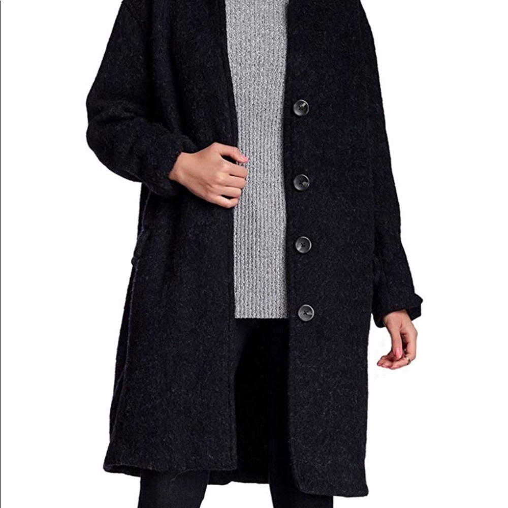Free People S Oversized Coat Fuzzy Navy Wool Blend